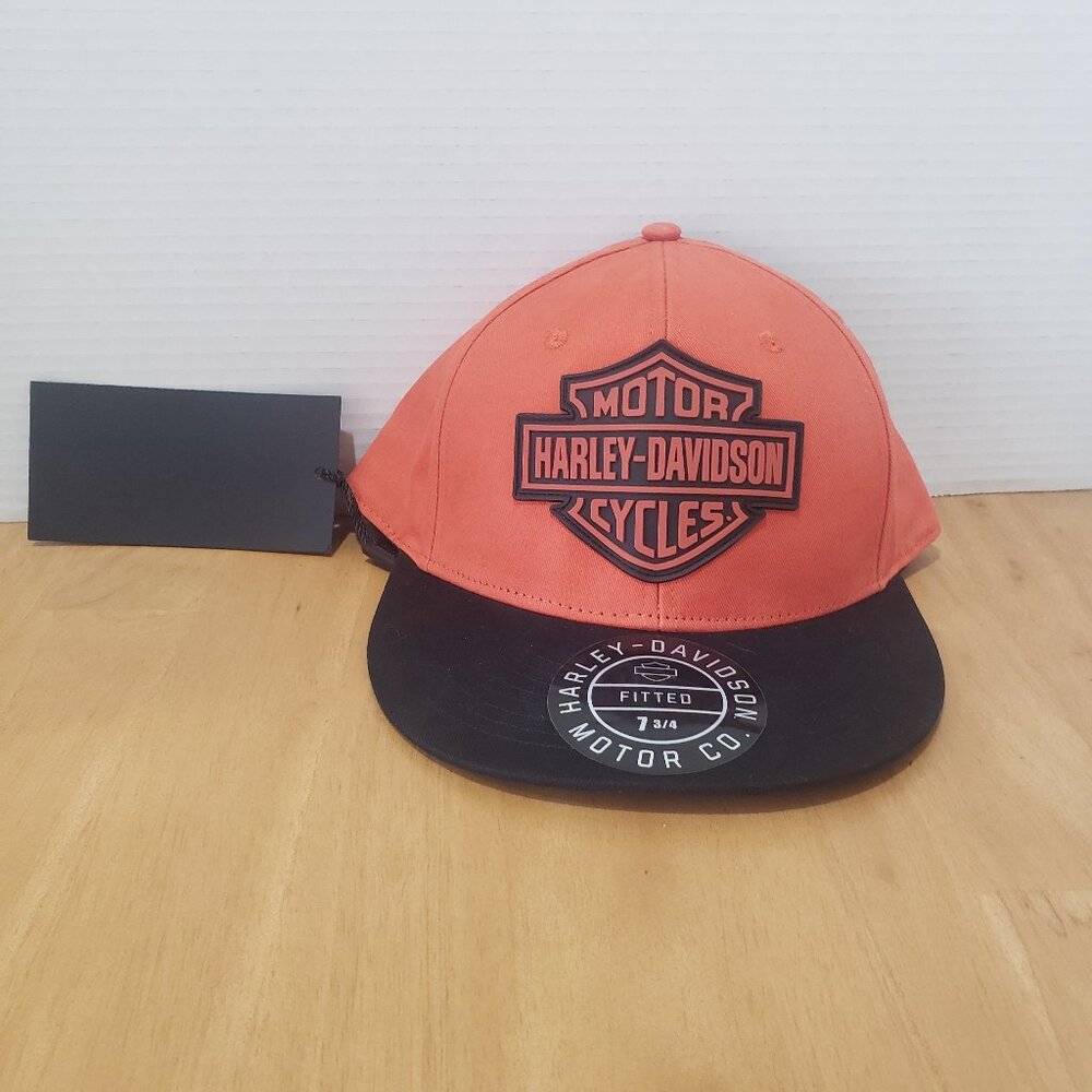 Harley Davidson Motorcycles Men's Orange & Black Hat Fitted Size 3XL 7 3/4 NWT